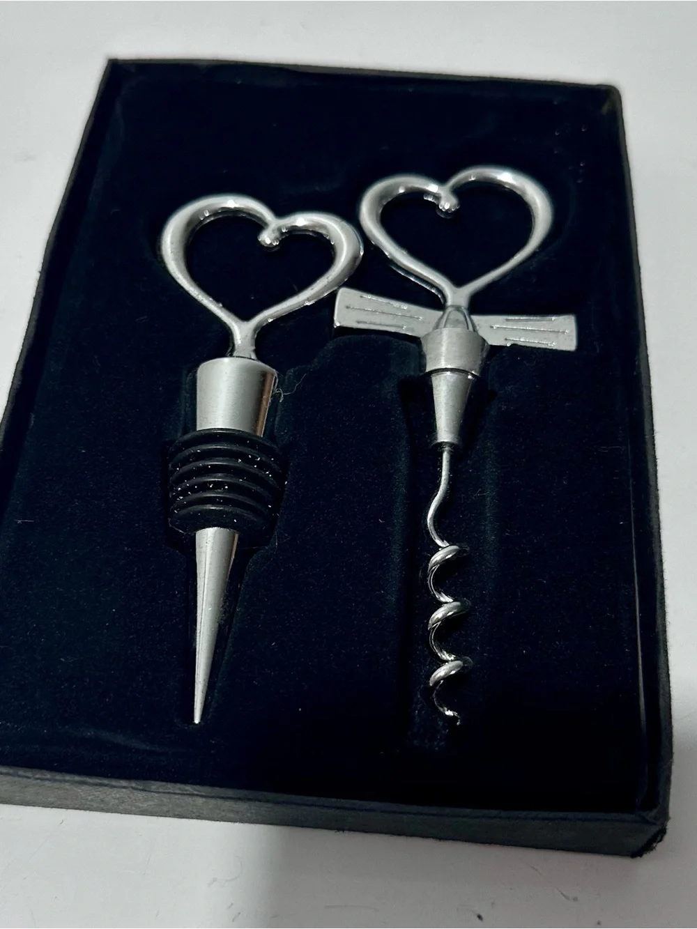 Heart-Top Wedding Bottle Stopper & Opener - Silver Tone (Set of 2)